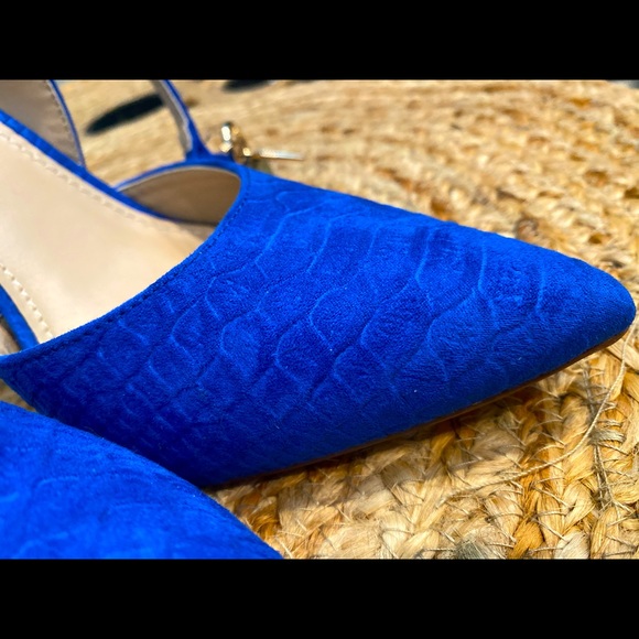 Earlena Pumps Cobalt Blue Ankle Strap Gold Lock - Picture 3 of 9